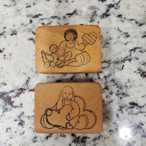 Comotion Wood Mounted Rubber Stamp Lot Bunny Rabbit Doll Duck Hearts Valentine